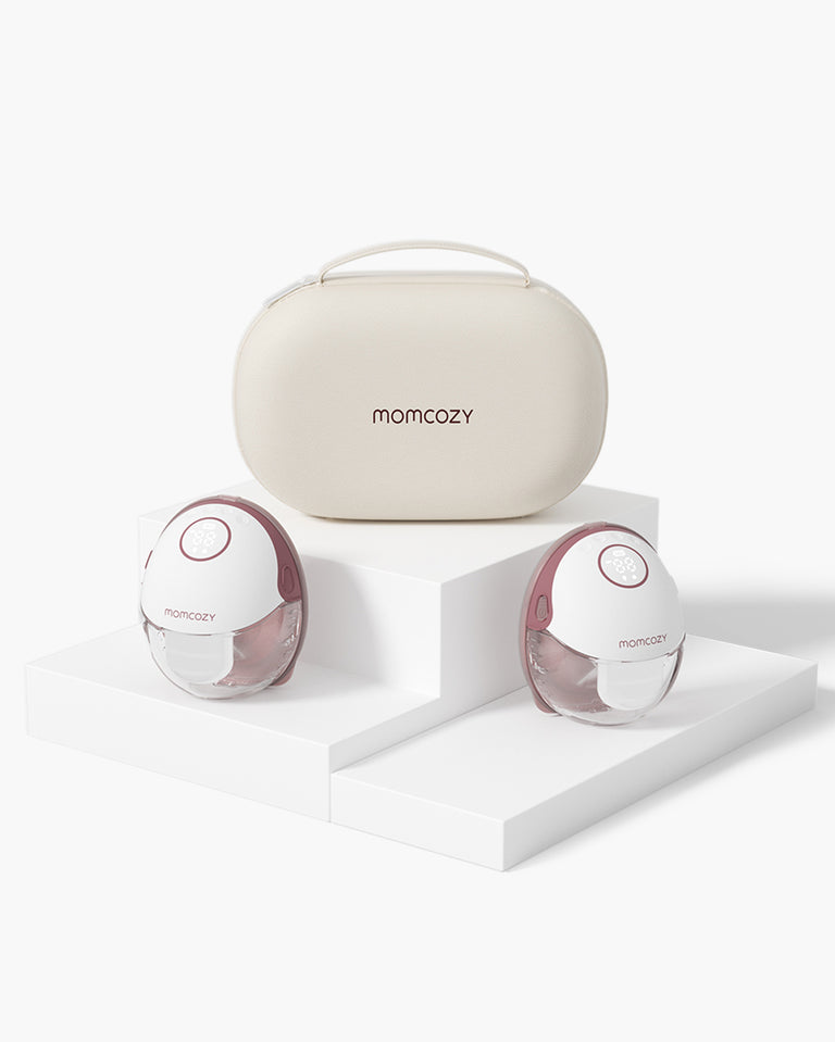 Translation missing: es.Momcozy M6 hands-free breast pump set in carrying case, white and pink design