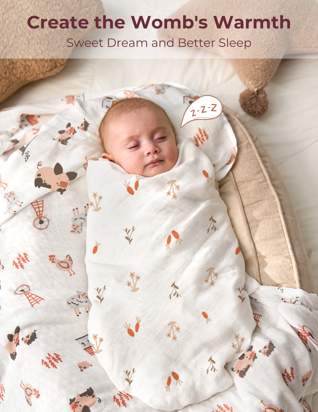 Momcozy Softness Swaddle Koce - Purple Flower (2 paczki)