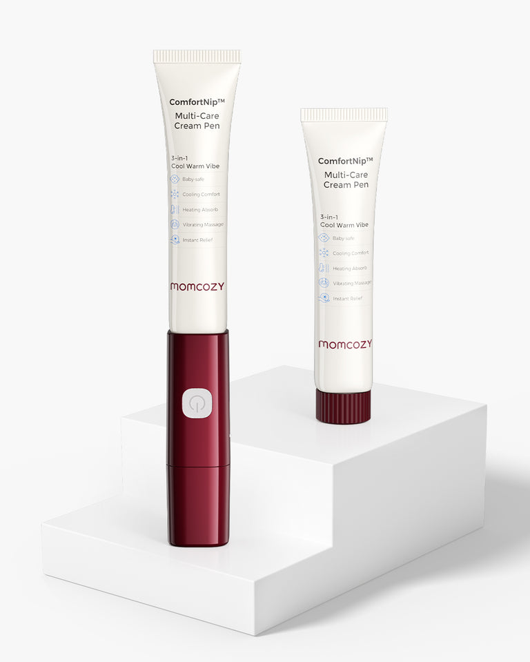 Translation missing: en.themomcozypromo.comfortnip multi-care nipple cream pen and refill tube with cool warm vibe features