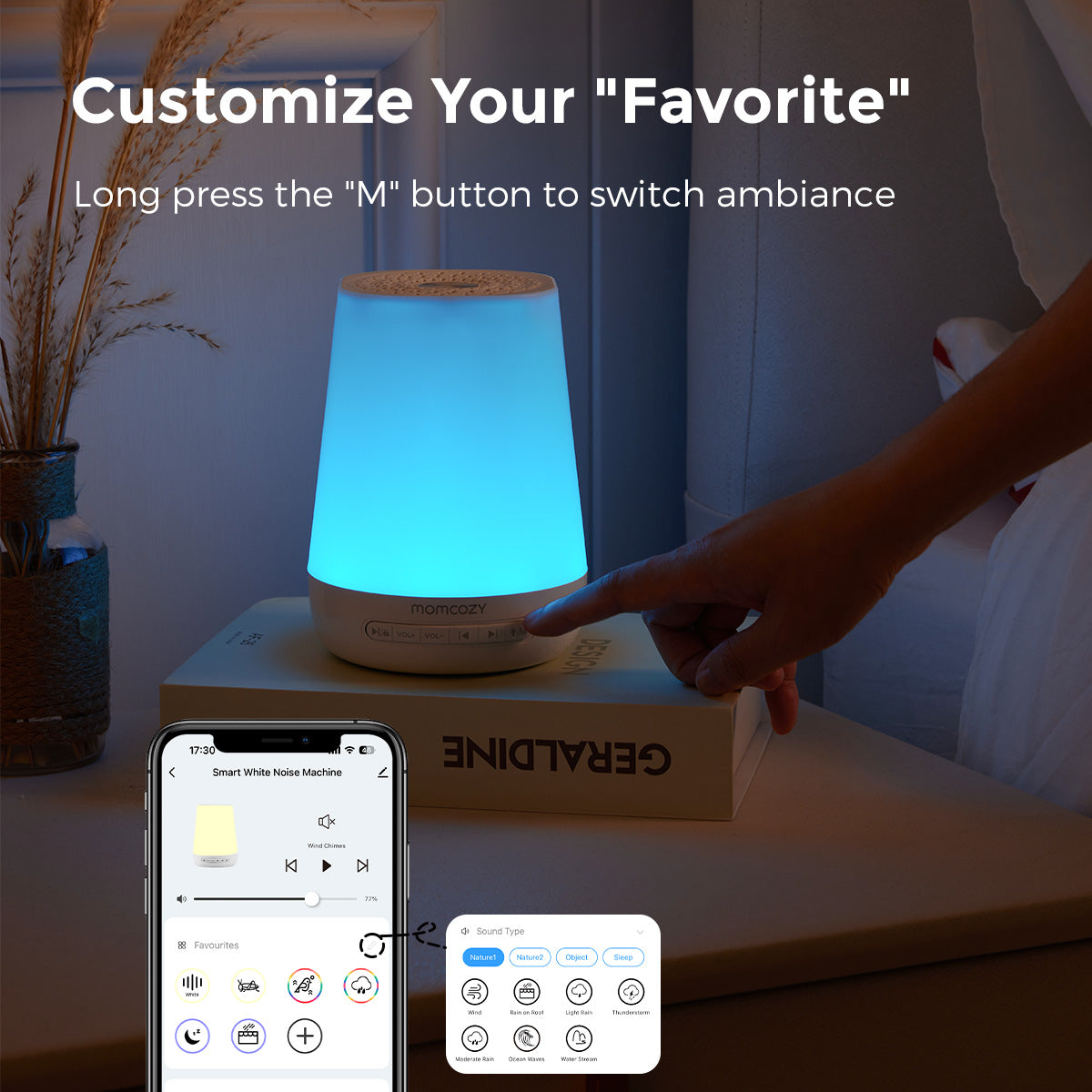 Machine à sons portable Momcozy pour bébé – Bruit blanc, berceuses & télécommande App