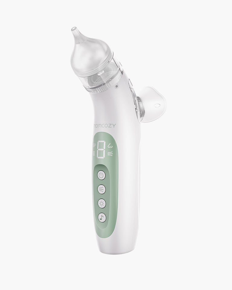 Translation missing: en.Momcozy BreezyClear electric nasal aspirator with digital display and control buttons in white and green